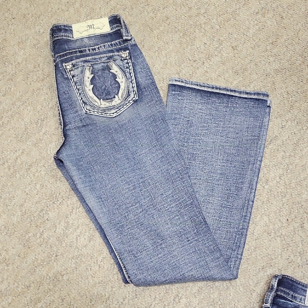 Miss Me Blue Boot Cut Jeans with Embellished Pockets